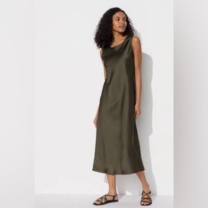 Uniqlo satin sleeveless dress sz L Large dark army green